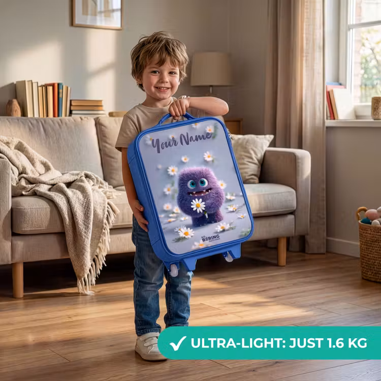 Children's suitcase with name - Blue - Purple Fluffy Friend with Daisy — 3