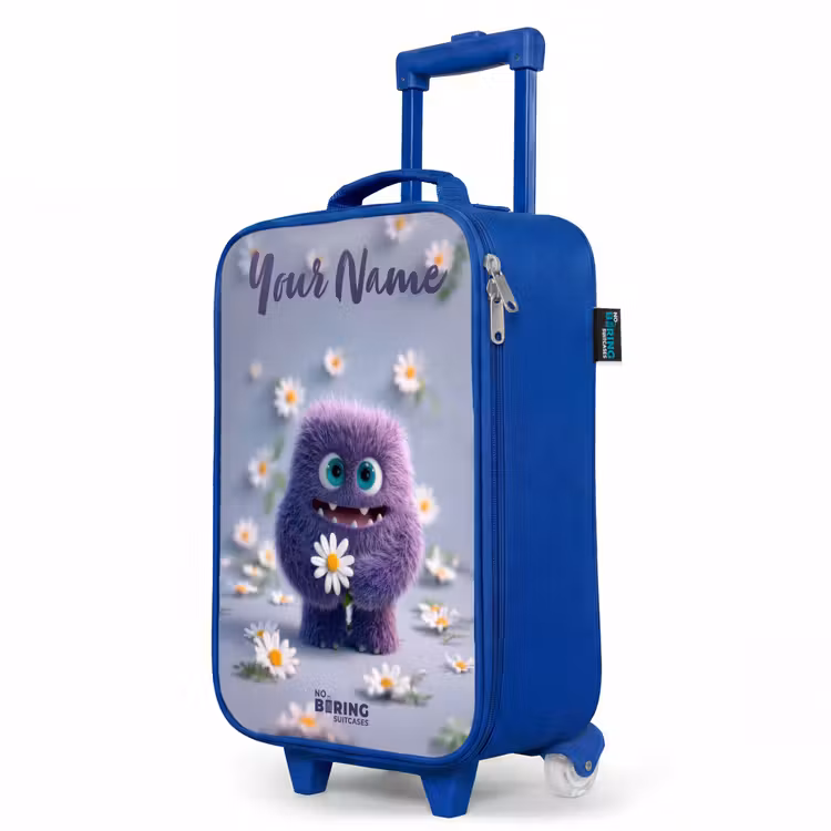 Children's suitcase with name - Blue - Purple Fluffy Friend with Daisy — 5