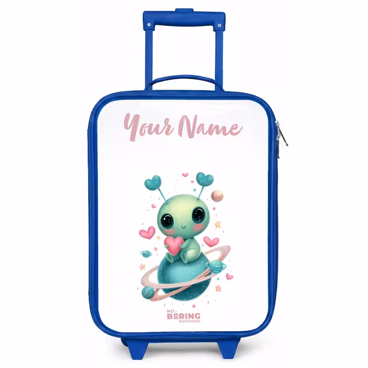 Children's suitcase with name - Blue - Sweet alien creature with heart — 1