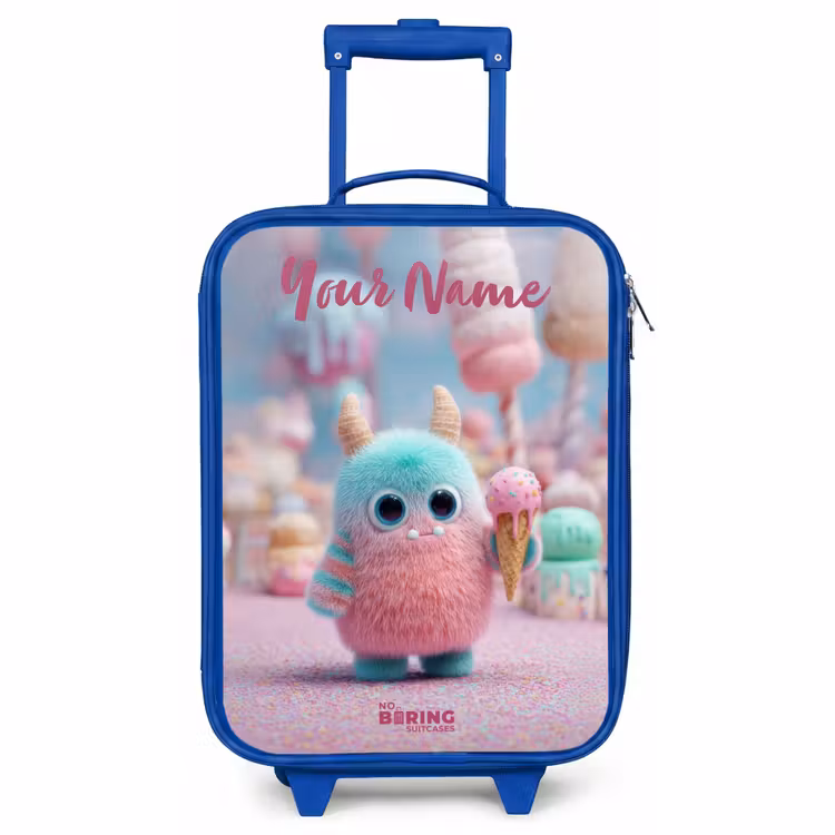 Children's suitcase with name - Blue - Sweet Monster Candy Adventure — 1