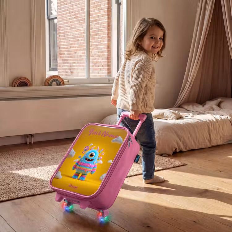 Children's suitcase with name - Pink - Candy - Monster - Rainbow — 2