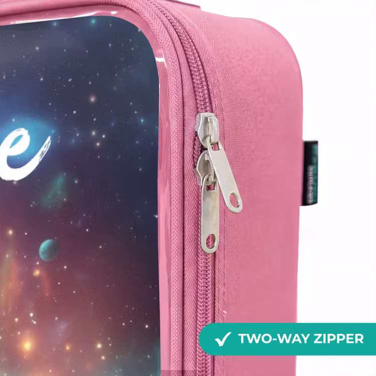 Children's suitcase with name - Pink - Green alien creature on lunar landscape — 4