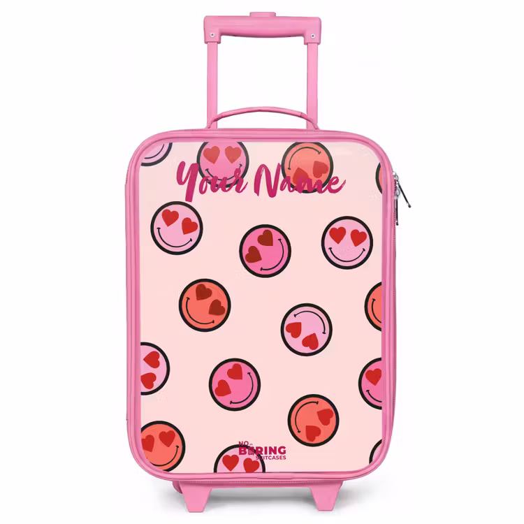Children's suitcase with name - Pink - Heart - Smiley - Pattern — 1