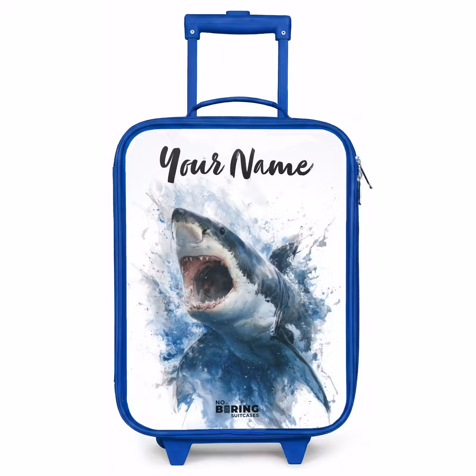 Children's suitcase with name - Blue - Attacking shark in watercolor — 1