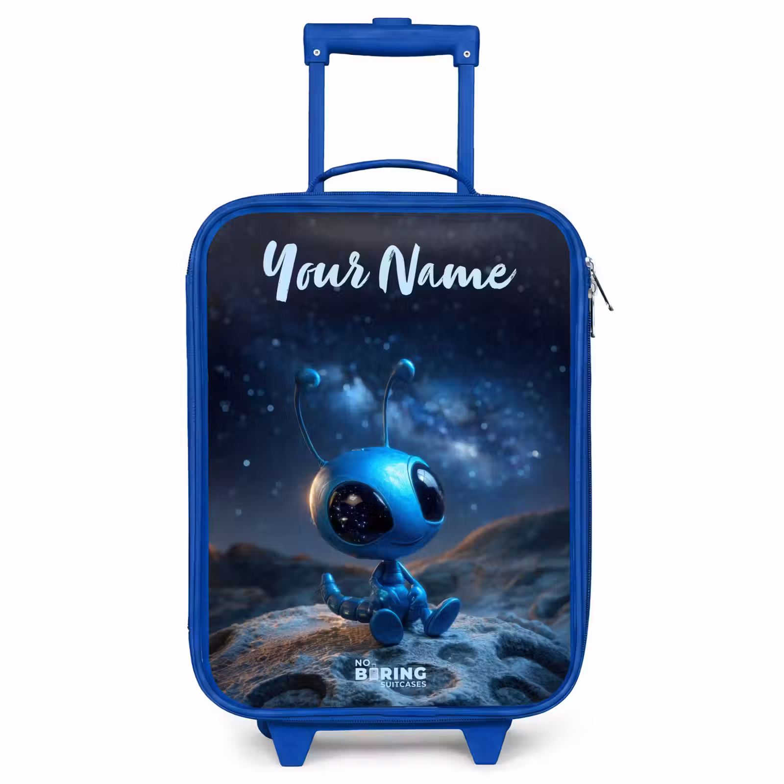 Children's suitcase with name - Blue - Blue alien creature under starry sky — 1