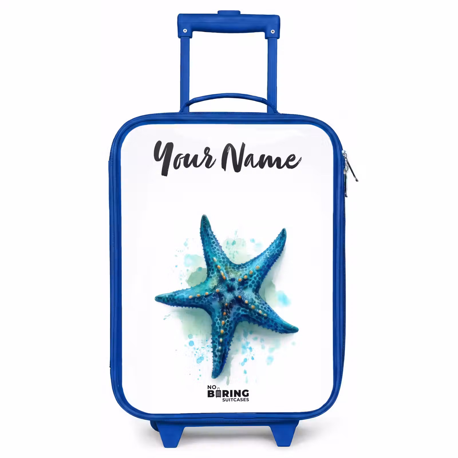 Children's suitcase with name - Blue - Blue Starfish on White Background — 1