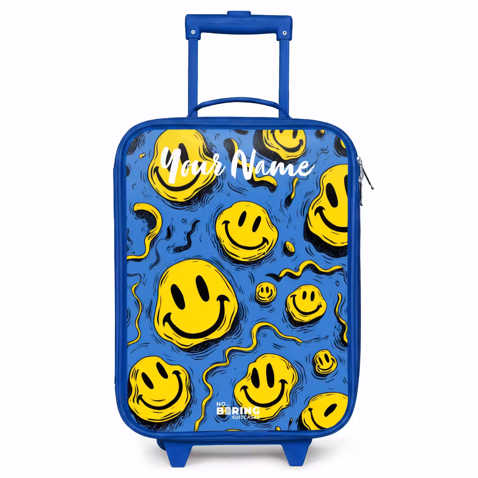 Children's suitcase with name - Blue - Smiley - Blue - Yellow — 1