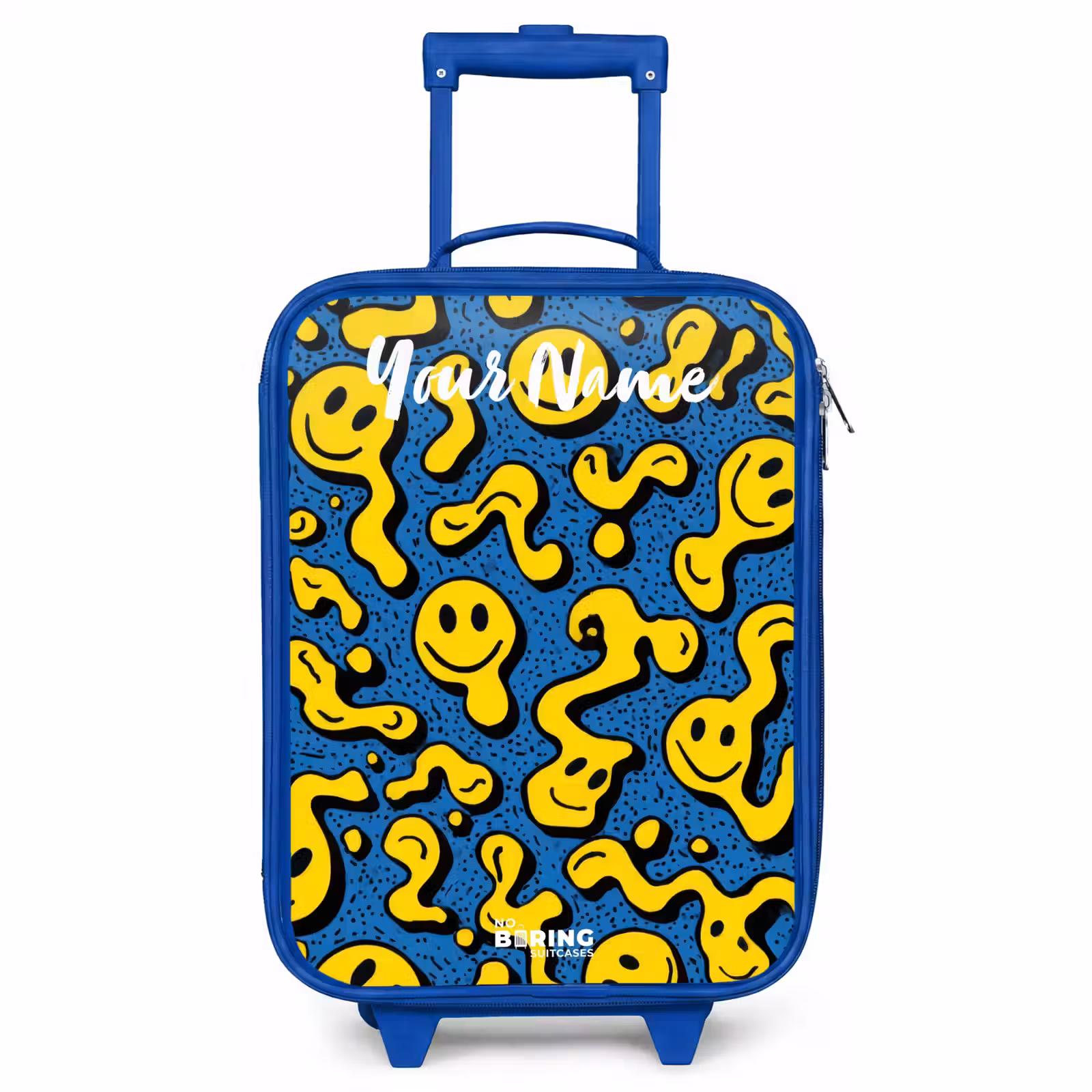 Children's suitcase with name - Blue - Smiley - Yellow - Blue — 1