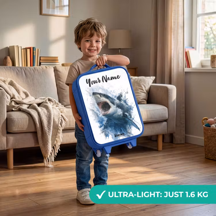 Children's suitcase with name - Blue - Attacking shark in watercolor — 3