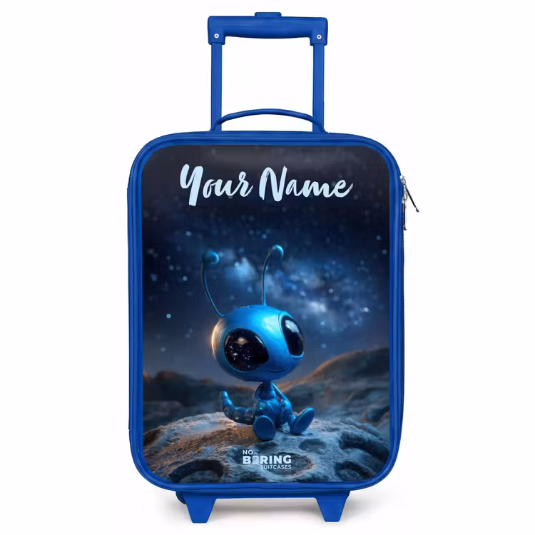 Children's suitcase with name - Blue - Blue alien creature under starry sky — 1