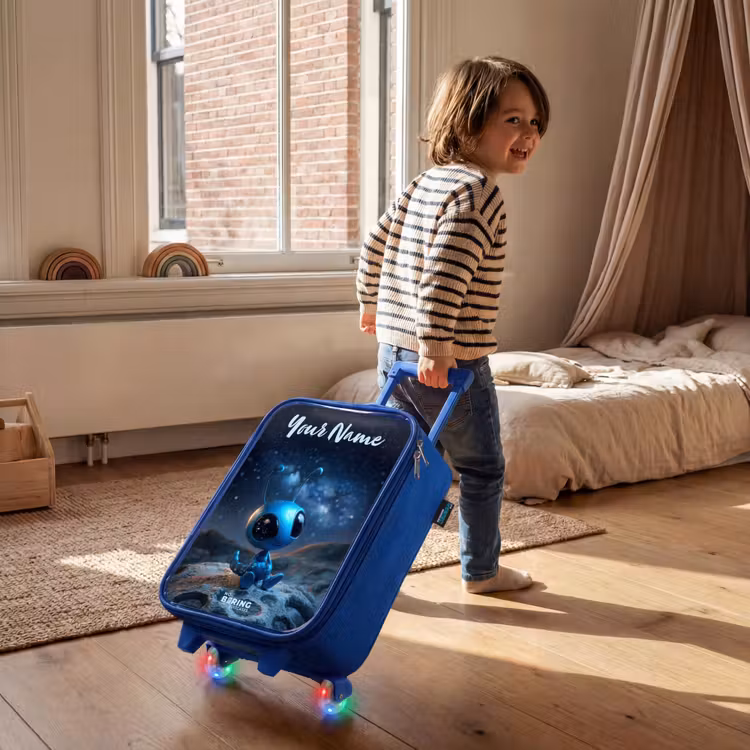 Children's suitcase with name - Blue - Blue alien creature under starry sky — 2