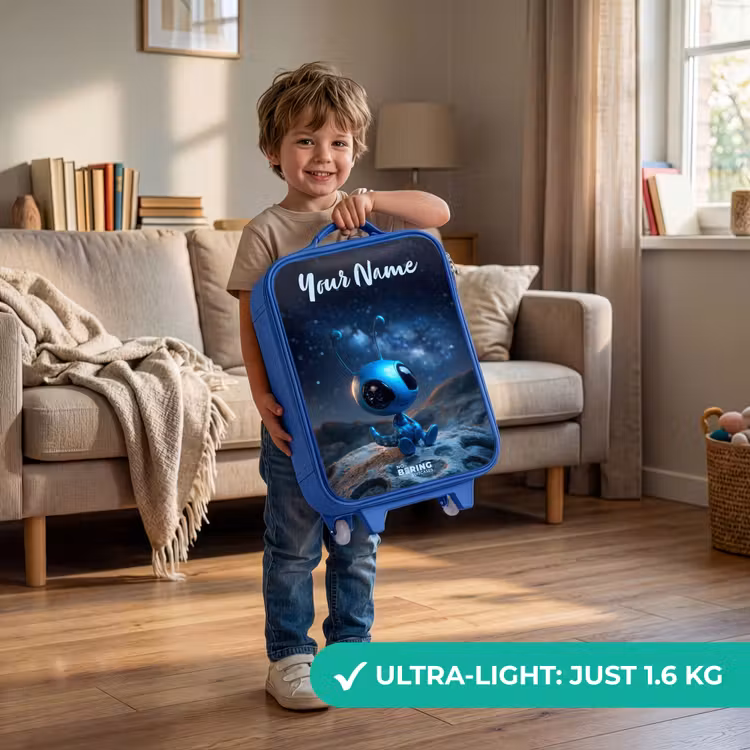 Children's suitcase with name - Blue - Blue alien creature under starry sky — 3