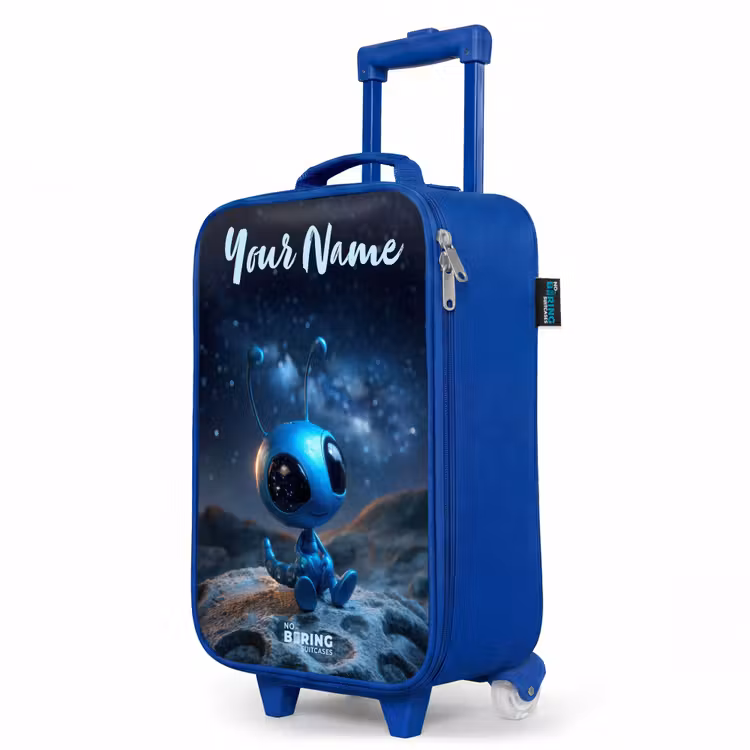 Children's suitcase with name - Blue - Blue alien creature under starry sky — 5