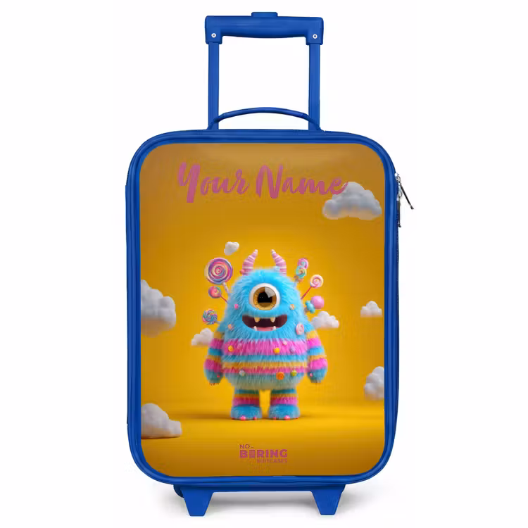Children's suitcase with name - Blue - Candy - Monster - Rainbow — 1