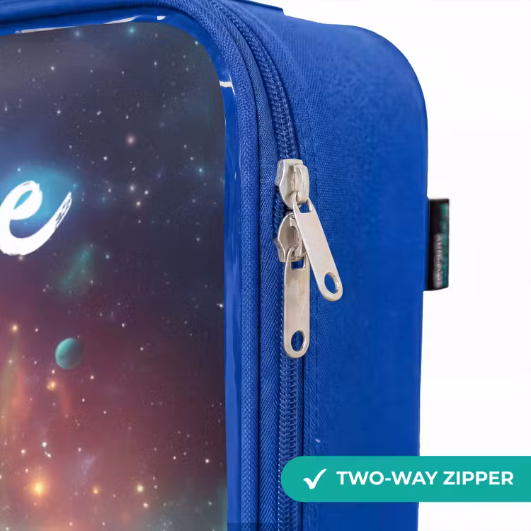 Children's suitcase with name - Blue - Green alien creature on lunar landscape — 6