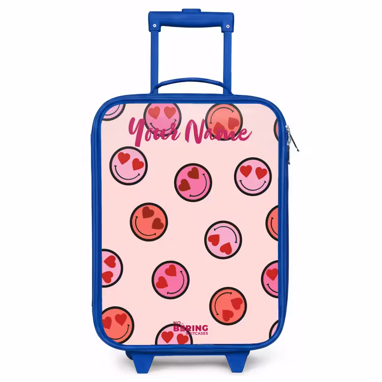 Children's suitcase with name - Blue - Heart - Smiley - Pattern — 1