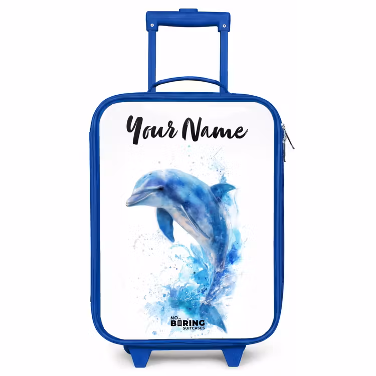 Children's suitcase with name - Blue - Jumping blue dolphin — 1