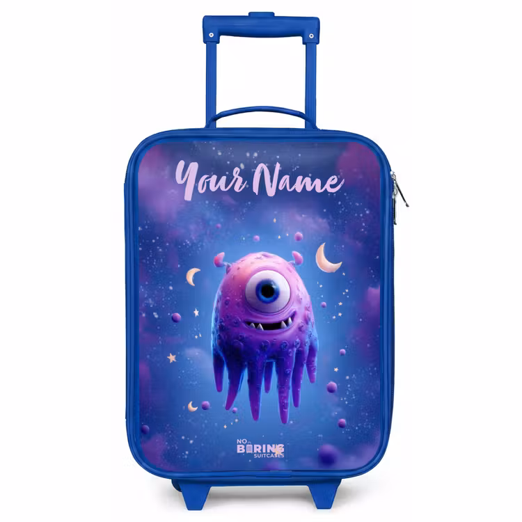 Children's suitcase with name - Blue - Merry purple eye in space — 1