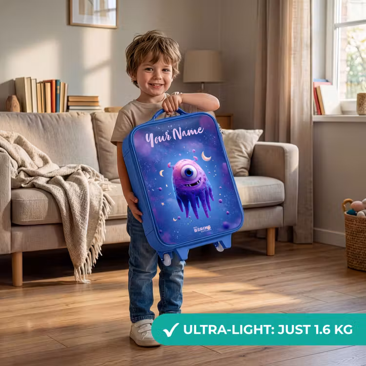 Children's suitcase with name - Blue - Merry purple eye in space — 3