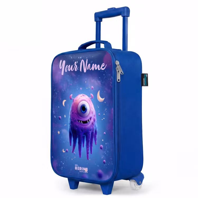 Children's suitcase with name - Blue - Merry purple eye in space — 5