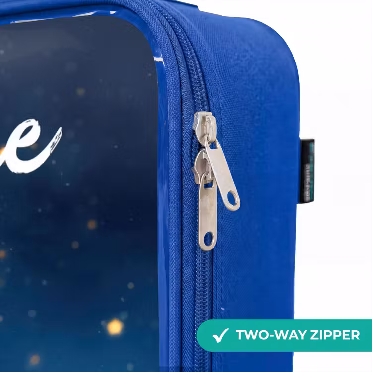 Children's suitcase with name - Blue - Orange monster on crescent moon — 6