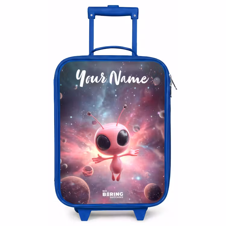 Children's suitcase with name - Blue - Pink Alien in Star Nebula — 1