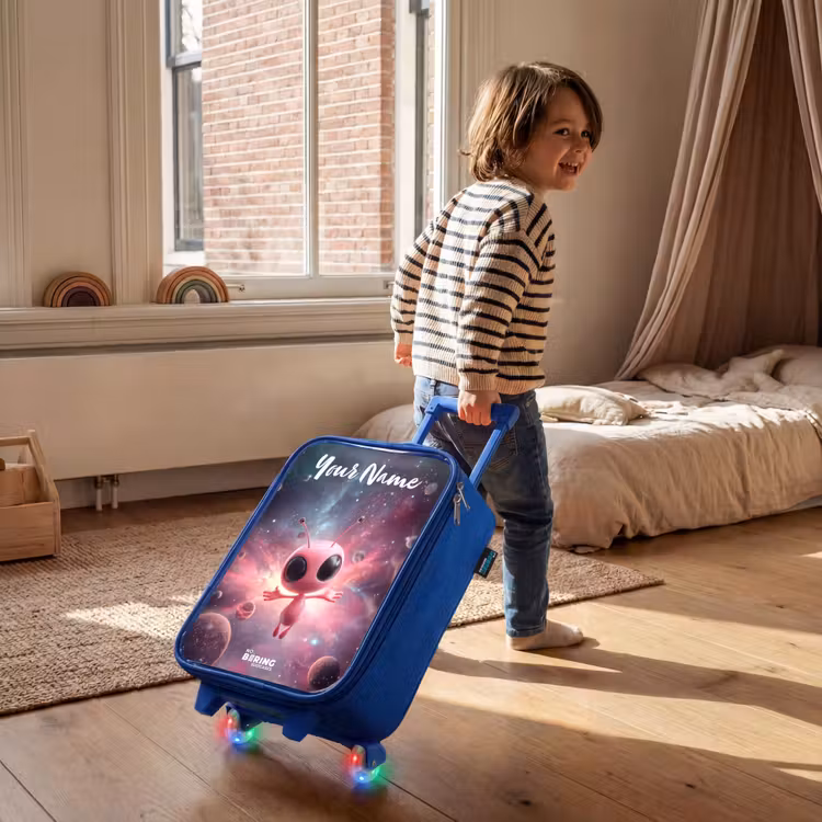Children's suitcase with name - Blue - Pink Alien in Star Nebula — 2