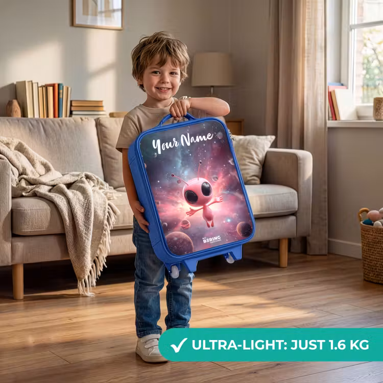 Children's suitcase with name - Blue - Pink Alien in Star Nebula — 3