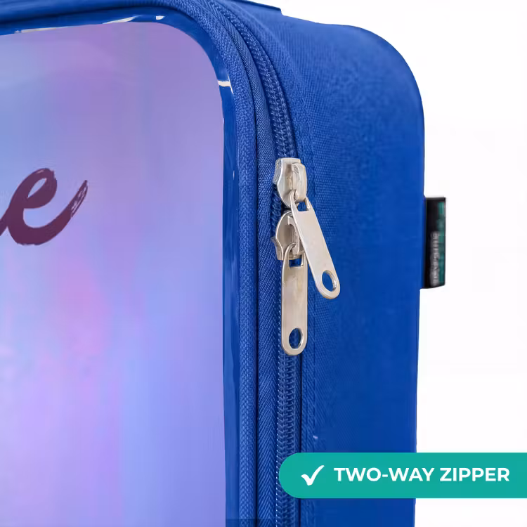 Children's suitcase with name - Blue - Pink furry monster with big eyes — 6