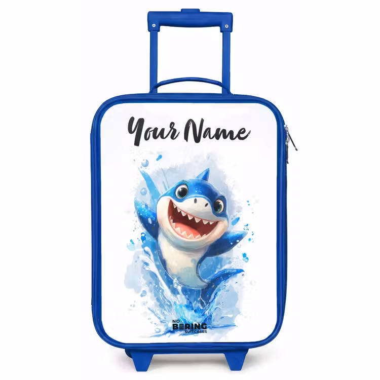 Children's suitcase with name - Blue - Shark - Teeth - Water — 1