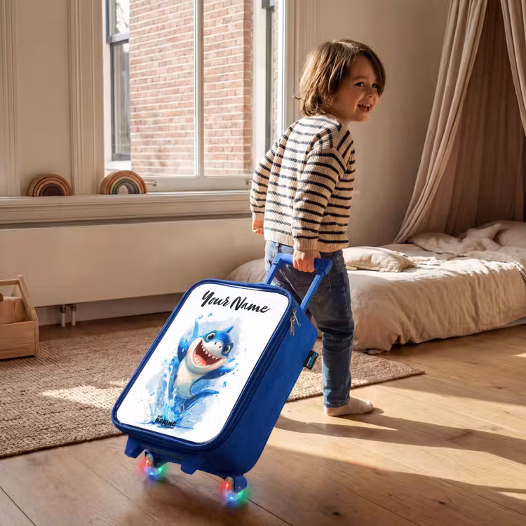 Children's suitcase with name - Blue - Shark - Teeth - Water — 2