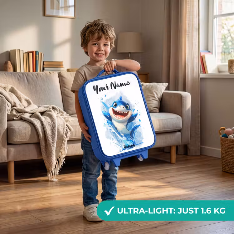 Children's suitcase with name - Blue - Shark - Teeth - Water — 3