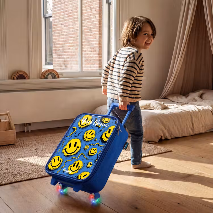 Children's suitcase with name - Blue - Smiley - Blue - Yellow — 2