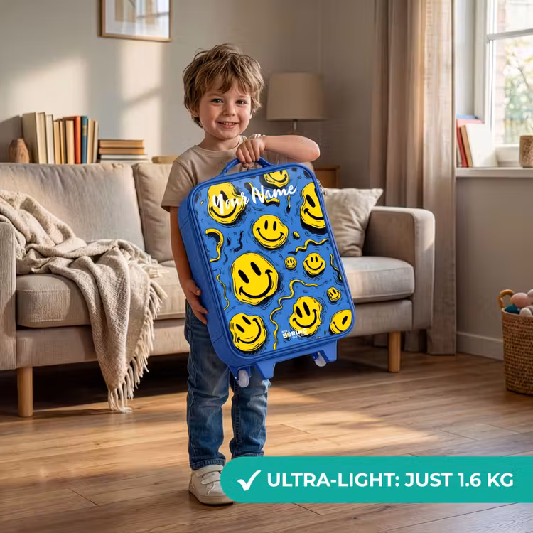 Children's suitcase with name - Blue - Smiley - Blue - Yellow — 3