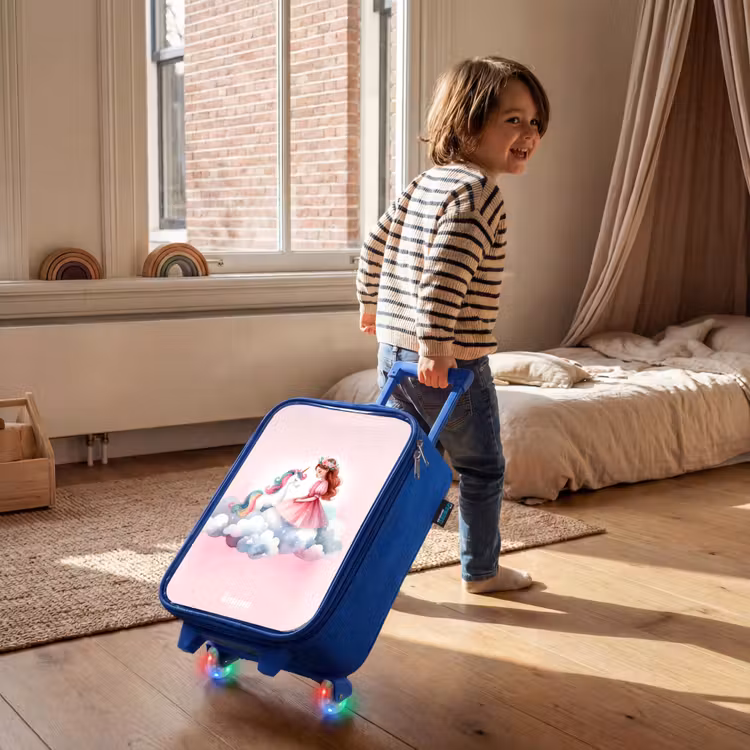 Children's suitcase - Blue - Princess and unicorn on a cloud — 2