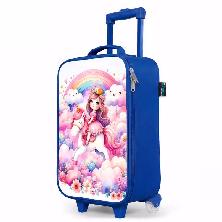 Children's suitcase - Blue - Princess on a unicorn by a rainbow — 5