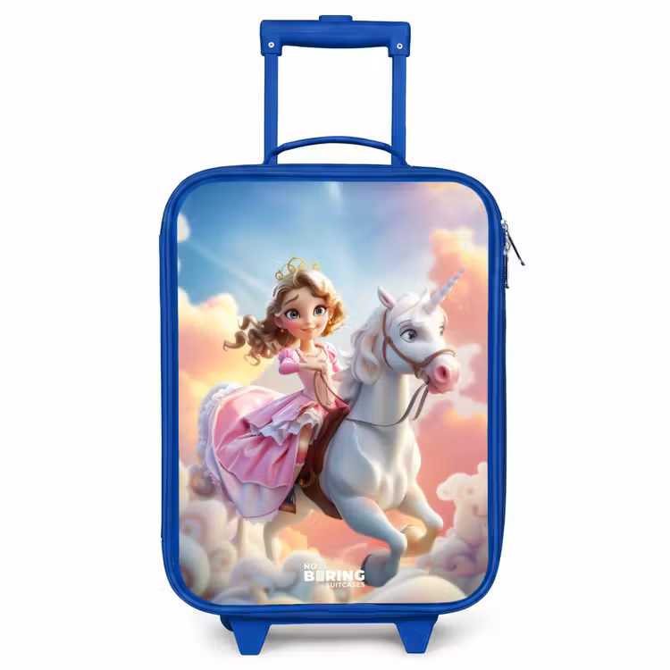 Children's suitcase - Blue - Princess with pink dress on white unicorn — 1