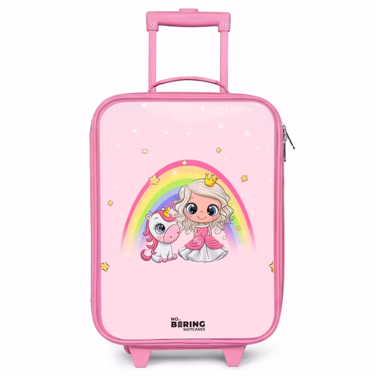 Children's suitcase - Pink - Princess and a unicorn at a rainbow pink — 1