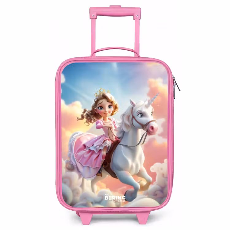 Children's suitcase - Pink - Princess with pink dress on white unicorn — 1