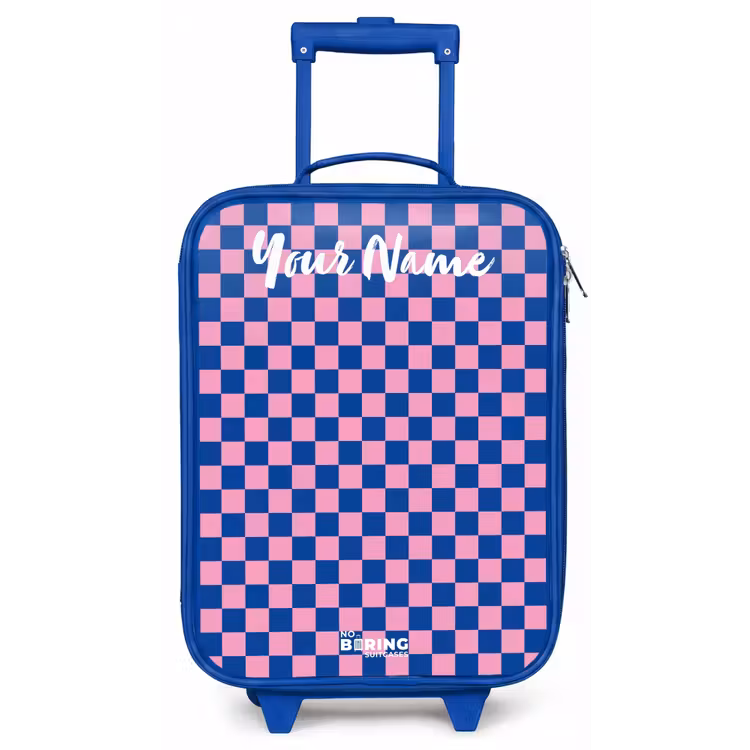 Children's suitcase with name - Blue - Cubes - Blue - Pink — 1