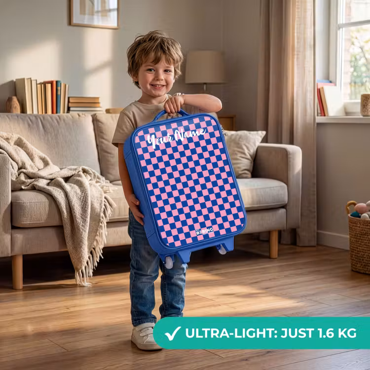 Children's suitcase with name - Blue - Cubes - Blue - Pink — 3