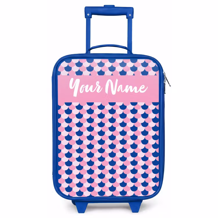 Children's suitcase with name - Blue - Scales - Pattern - Blue - Pink — 1