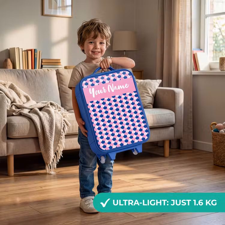 Children's suitcase with name - Blue - Scales - Pattern - Blue - Pink — 3