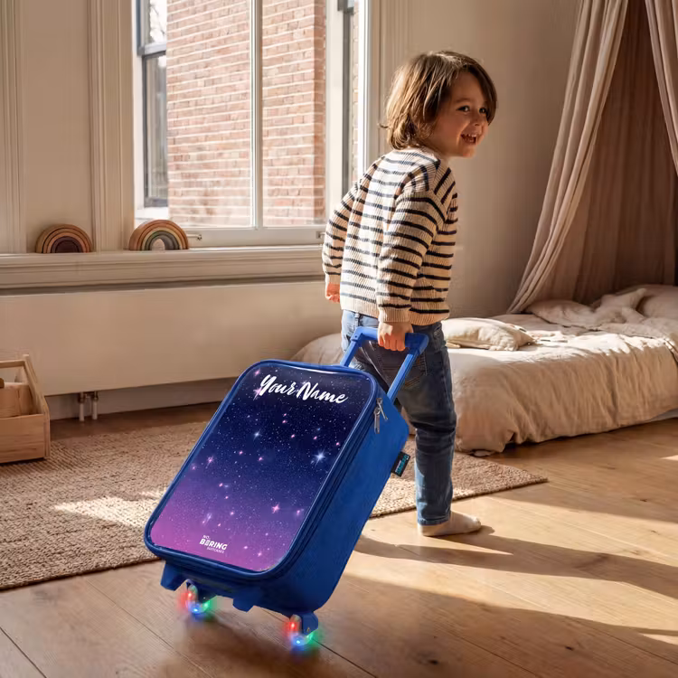 Children's suitcase with name - Blue - Stars - Galaxy - Blue - Pink — 2