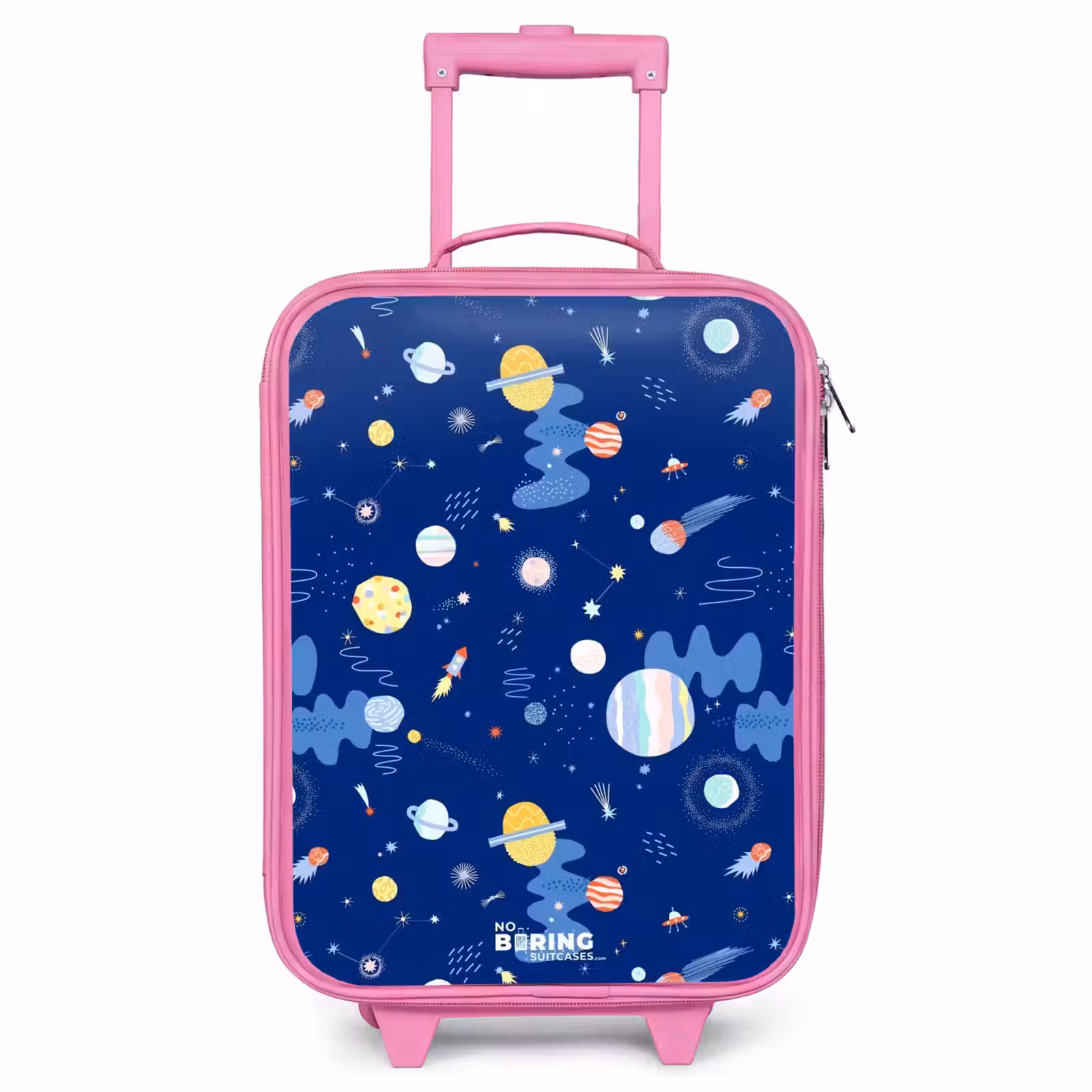 Children's suitcase - Pink - Pattern of planets on a dark background — 1