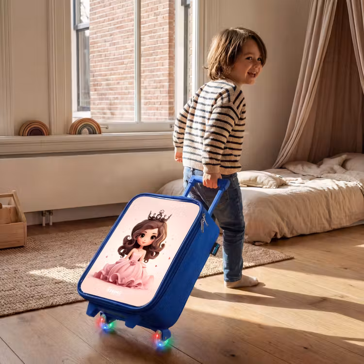 Children's suitcase - Blue - Princess in a pink dress with crown — 2