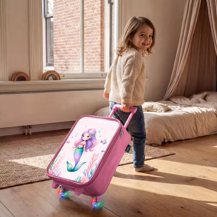 Children's suitcase - Pink - Mermaid surrounded by fish and coral — 2