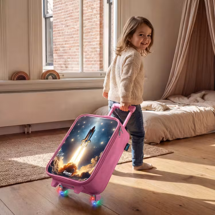 Children's suitcase - Pink - Spaceship taking off among the stars — 2