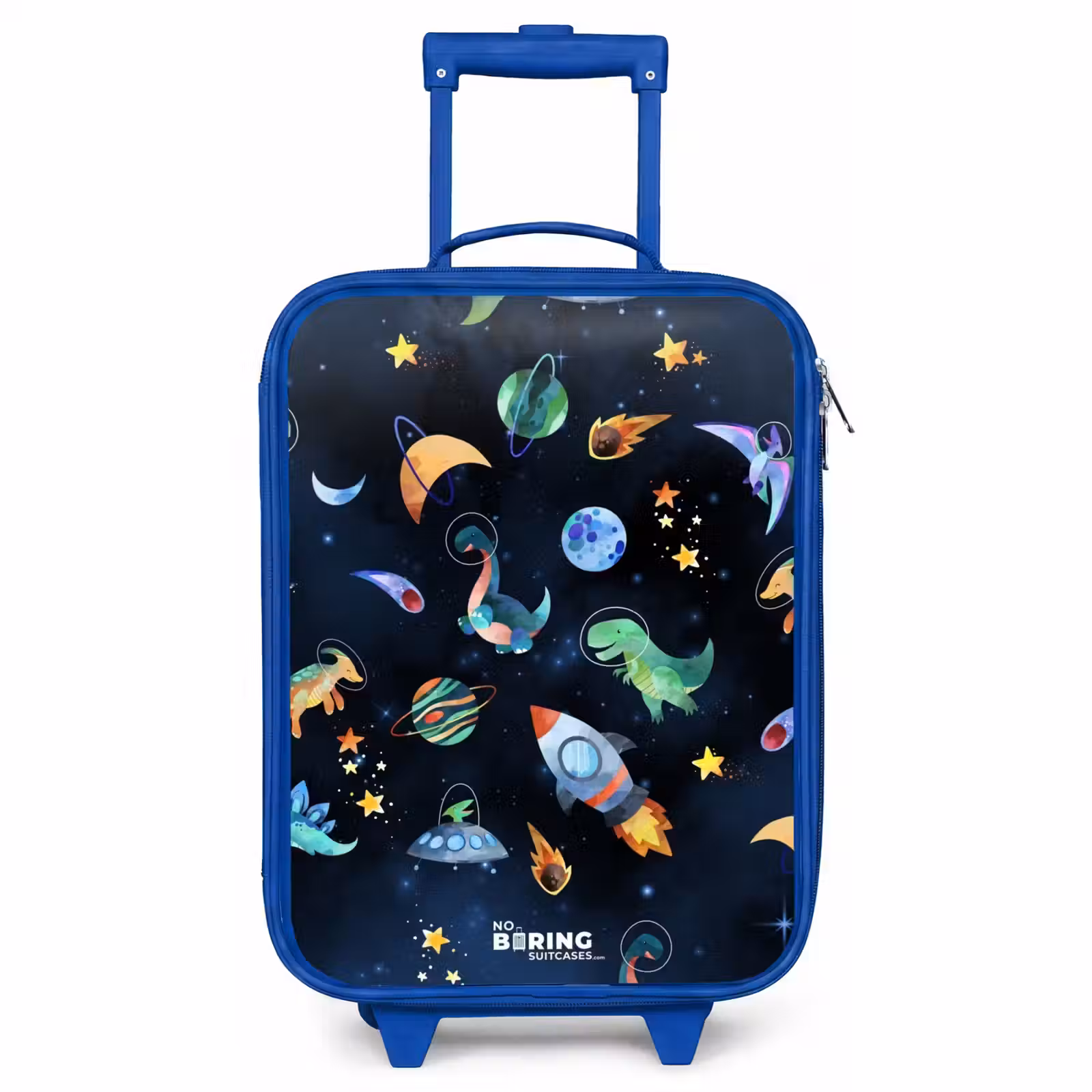 Children's suitcase - Blue - Dinosaurs and planets on a dark background — 1