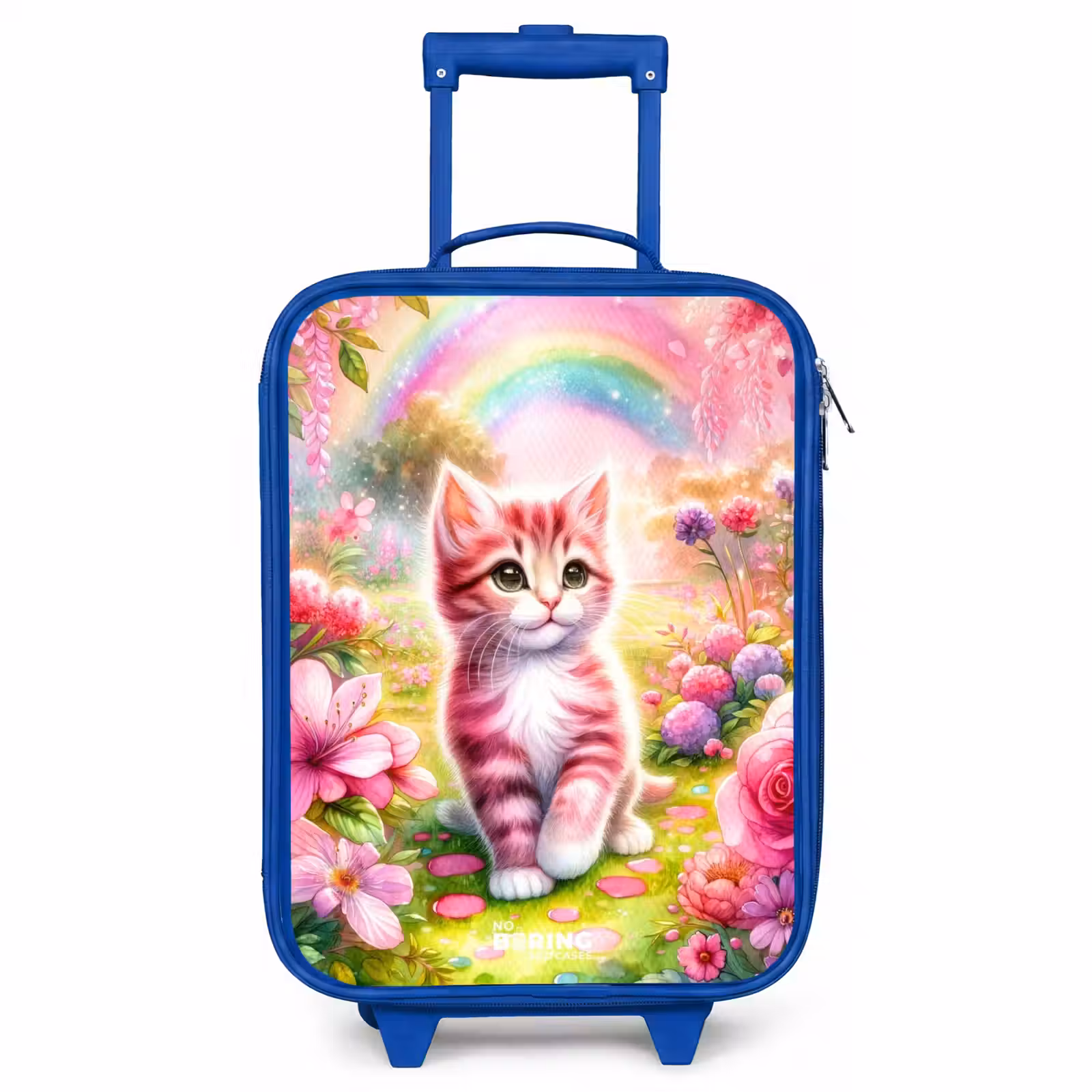 Children's suitcase - Blue - Kitten with rainbow and flowers — 1